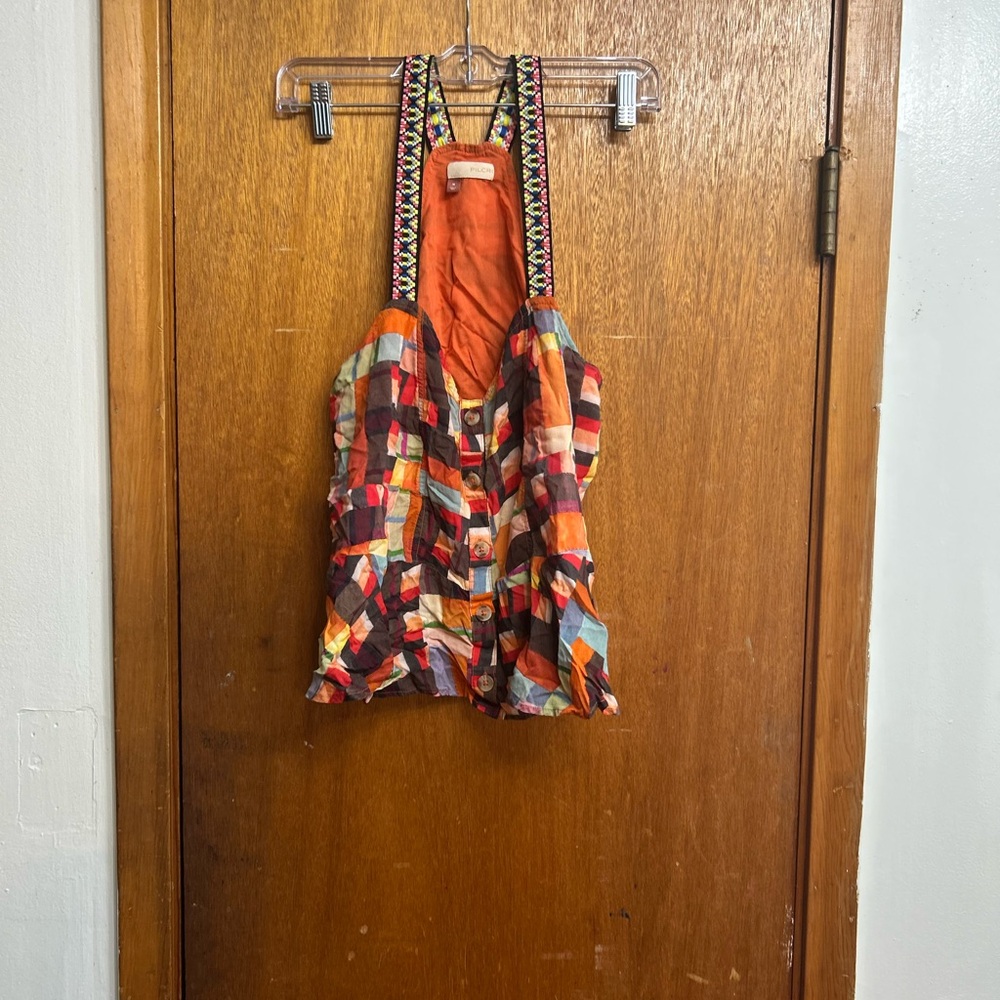 Pilcro Orange and White Ruffled Tie Front Tank Top